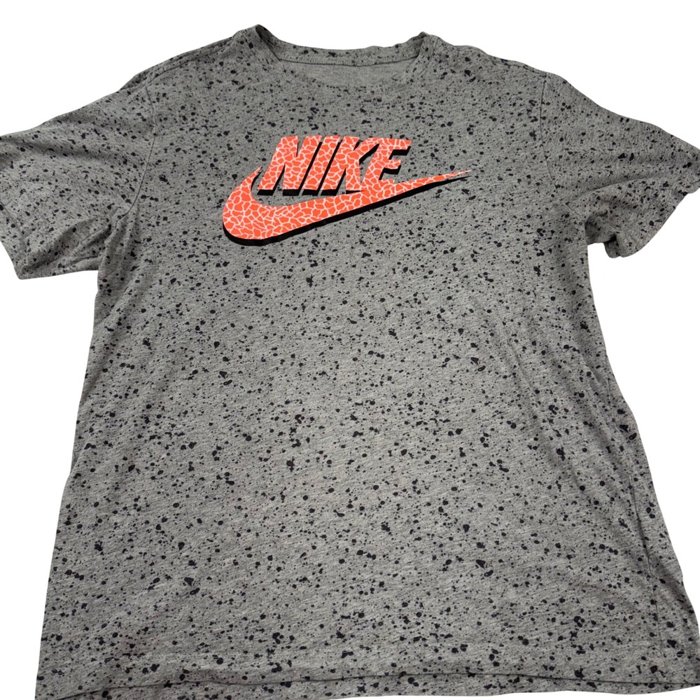 Nike T-Shirt Womens Medium Gray Splatter Orange Safari Swoosh CU6809-063 - Picture 2 of 9